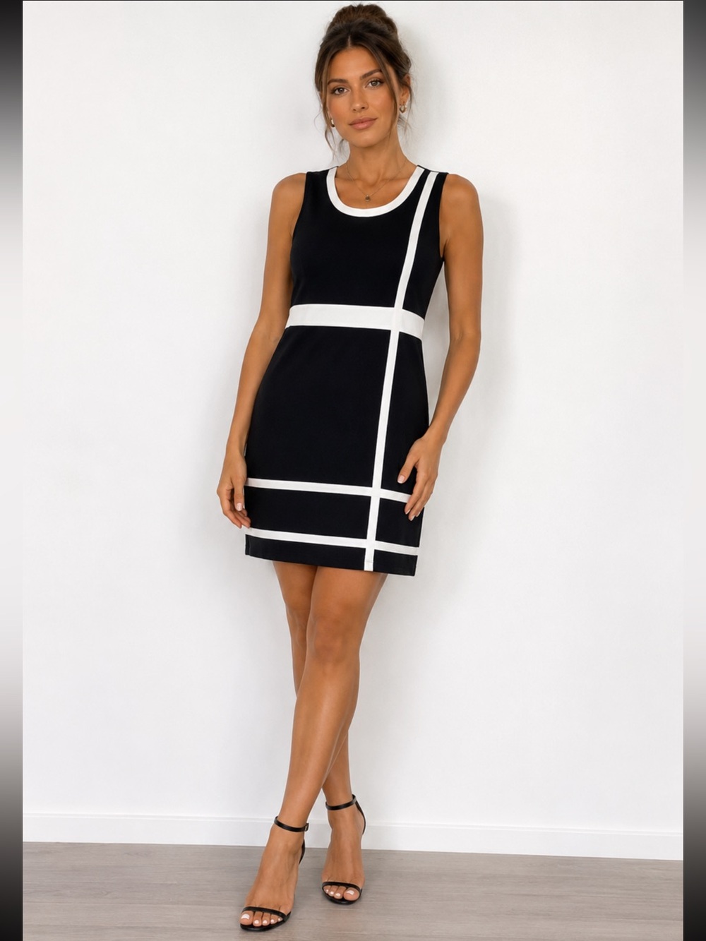 Grace Dresses Black White Geometric Knit Shift Dress Womens Large Sleeveless